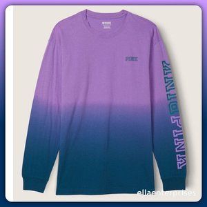 VS Pink M Purple Blue Dip Dye Long Sleeve Campus Tee